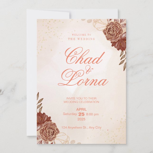 Carte d'invitation de mariage à l'aquarelle Fleur  (Devant)