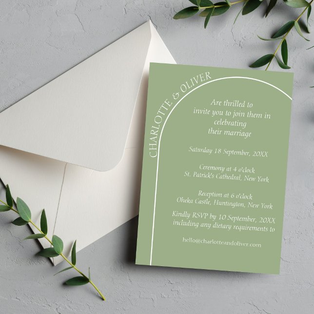 Carte d'invitation de mariage à l'arche en vert sa (Créateur téléchargé)