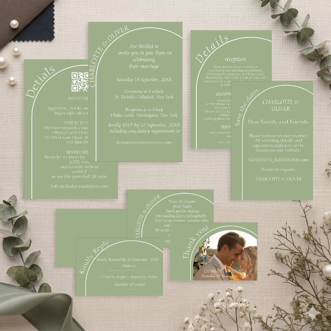 Carte d'invitation de mariage à l'arche en vert sa (Créateur téléchargé)