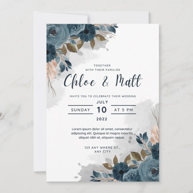 Carte d'invitation de mariage à petit budget (Devant)