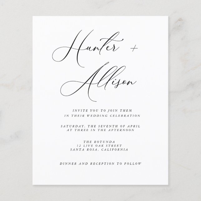 Carte d'invitation de mariage à petit budget (Devant)