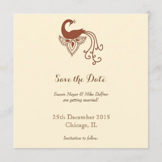 Carte d'invitation de mariage à thème paon pour ré