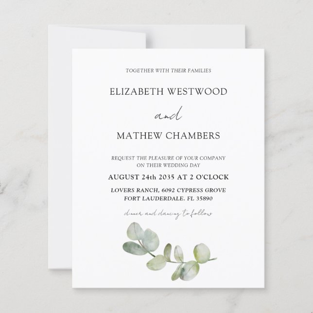Carte d'invitation de mariage au code QR Eucalyptu (Devant)