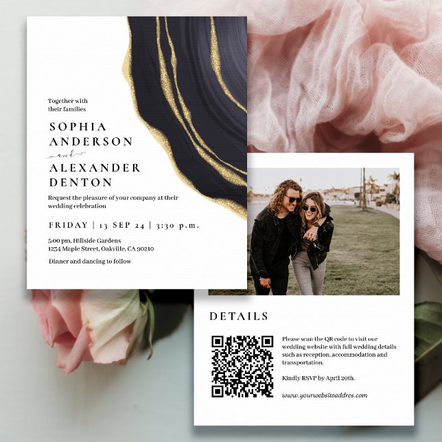 Carte d'invitation de mariage au code QR photo d'a (Créateur téléchargé)