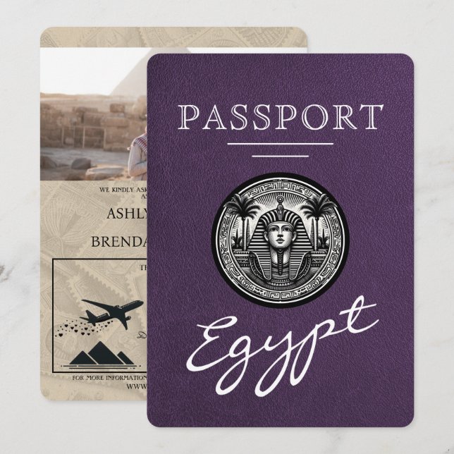 Carte d'invitation de mariage au violet pour le pa (Devant / Derrière)