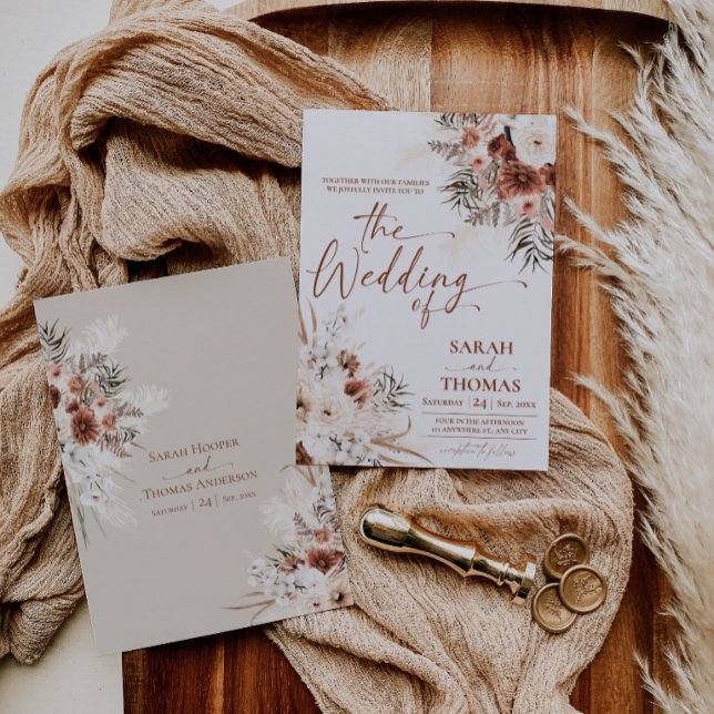 Carte d'invitation de mariage automnal boho bronzé (Fall Boho Tan Wedding Invitations Card | Bohemian Wedding RSVP)