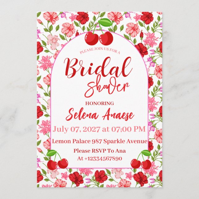 Carte d'invitation de mariage aux cerises (Devant)