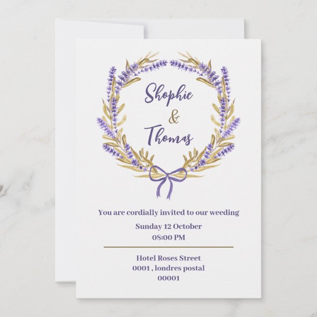 carte d'invitation de mariage aux fleurs à l'aquar (Devant)