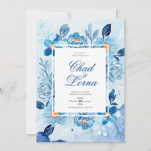 Carte d'invitation de mariage aux fleurs aquarelle (Devant)