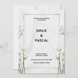 Carte d'invitation de mariage aux fleurs blanches