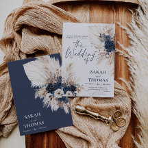 Carte d'invitation de mariage aux Pampas Bohème Bl