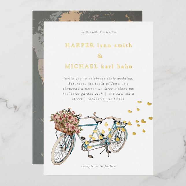carte d'invitation de mariage avec carte du monde  (Recto/Verso)