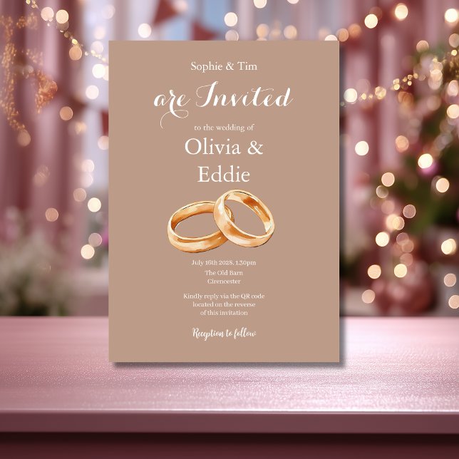 Carte d'invitation de mariage avec code QR Anneaux (Créateur téléchargé)