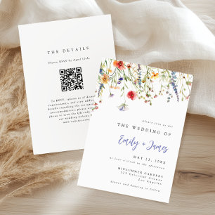 Carte d'invitation de mariage avec code QR de fleu