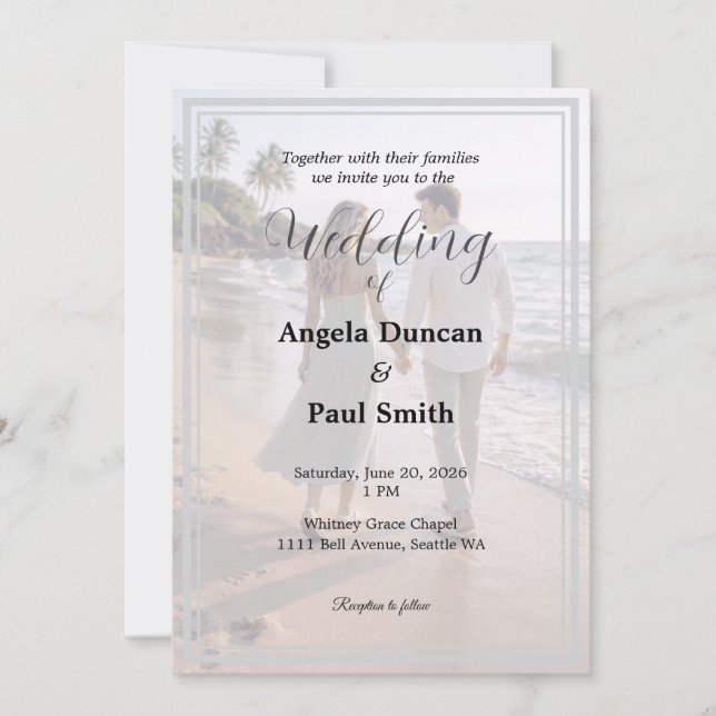 Carte d'invitation de mariage avec fond de photo m (Devant)