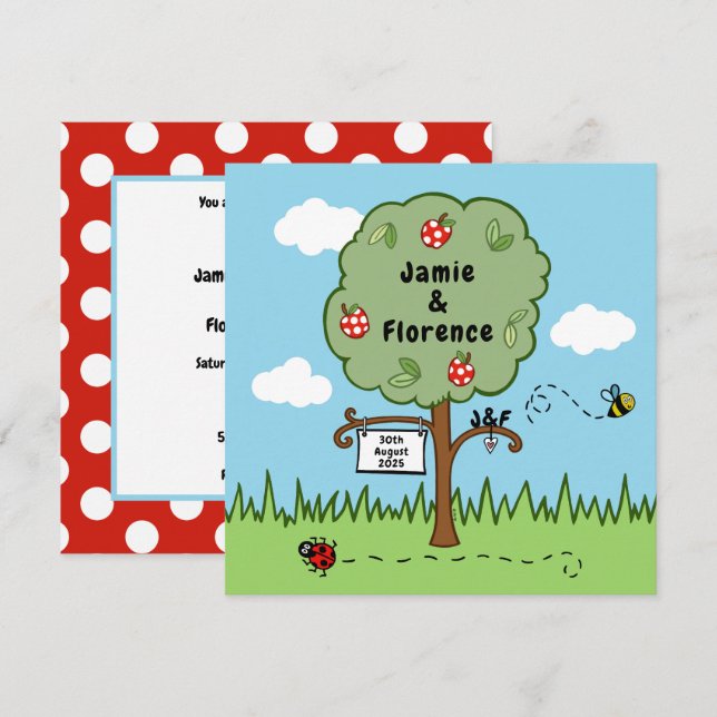 Carte d'invitation de mariage avec un arbre de cél (Devant / Derrière)