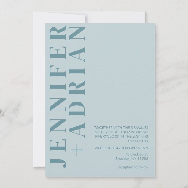 Carte d'invitation de mariage bleu pastel minimal (Dos)