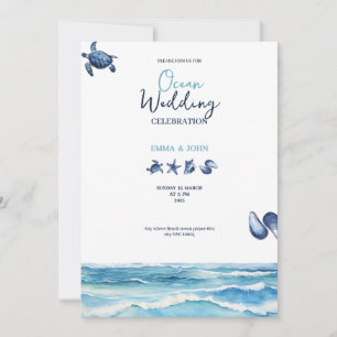 carte d'invitation de mariage bleu vibes Ocean Bea