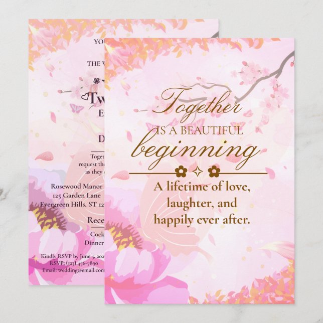 Carte d'invitation de mariage botanique modifiable (Devant / Derrière)