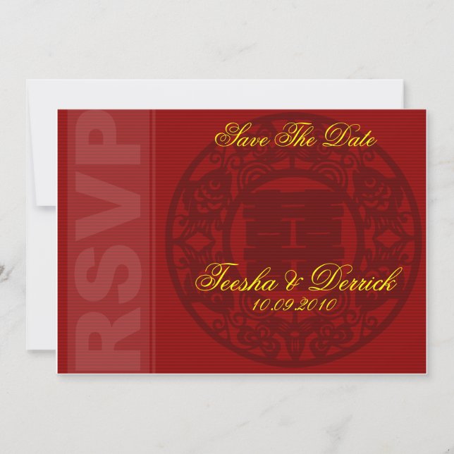 carte d'invitation de mariage chinois RSVP save th (Devant)