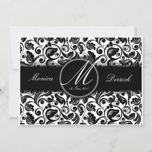Carte d'invitation de mariage classique noir et bl