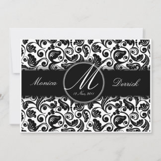 Carte d'invitation de mariage classique noir et bl