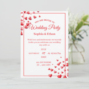 Carte d'invitation de mariage cœur rose personnali