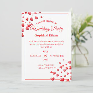 Carte d'invitation de mariage cœur rose personnali