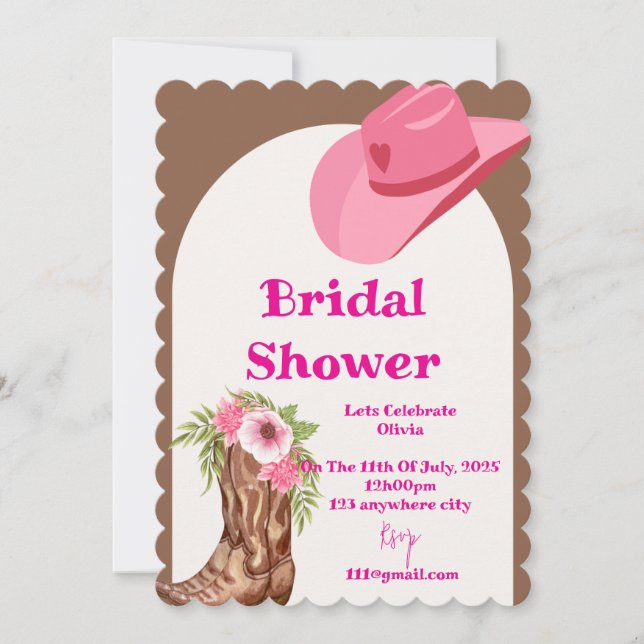 carte d'invitation de mariage cowboy rose (Devant)