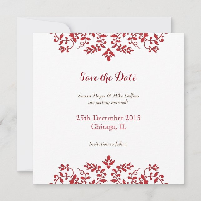 Carte d'invitation de mariage damas pour réserver  (Devant)