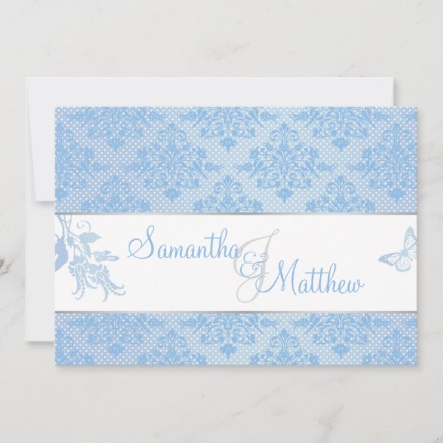 Carte d'invitation de mariage damassé d'hortensia (Devant)