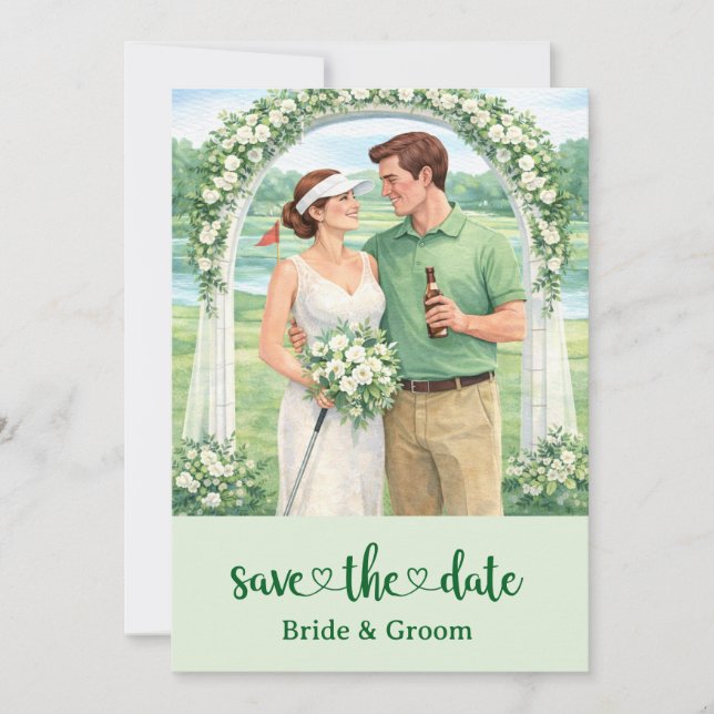Carte d'invitation de mariage de golf avec mariée  (Devant)