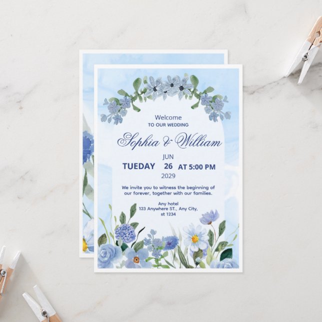 Carte d'invitation de mariage de luxe (Devant/Arrière en situation)