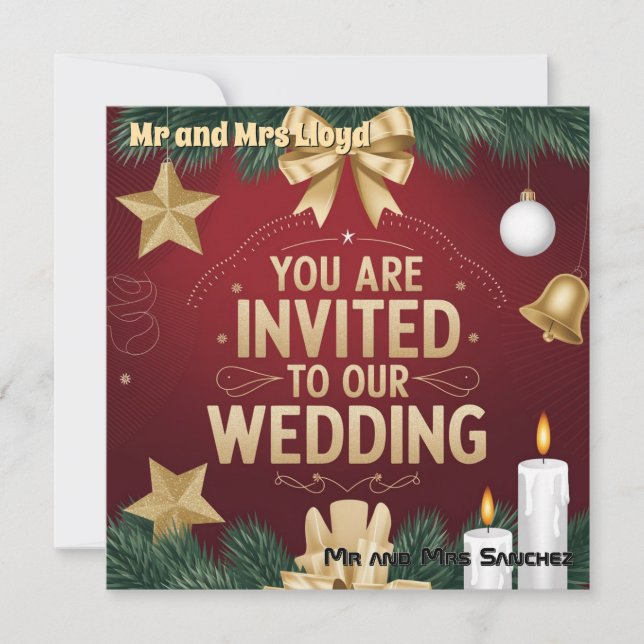 Carte d'invitation de mariage de Noël élégante (Devant)