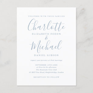Carte d'invitation de mariage Dusty Blue avec scri