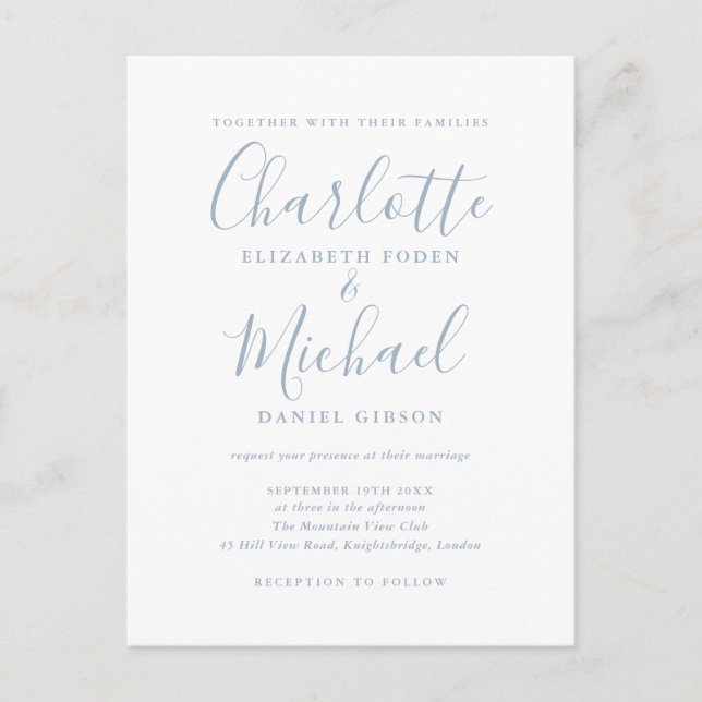 Carte d'invitation de mariage Dusty Blue avec scri (Devant)