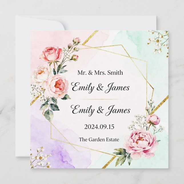 carte d'invitation de mariage élégante (Devant)