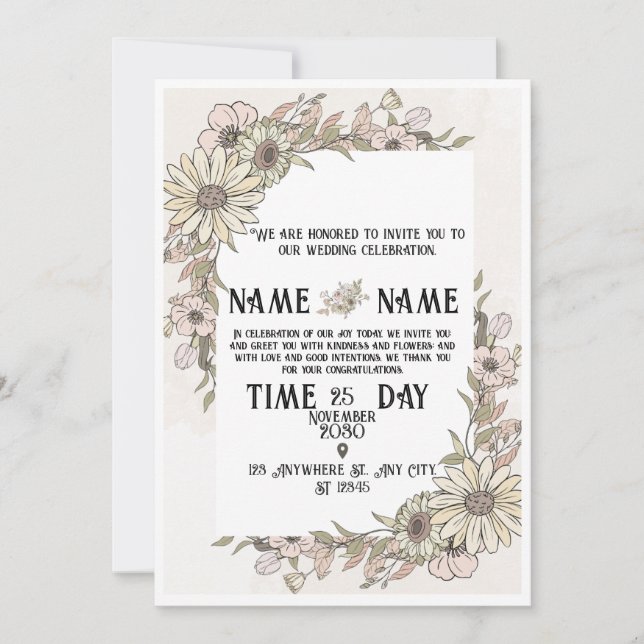Carte d'invitation de mariage élégante (Devant)