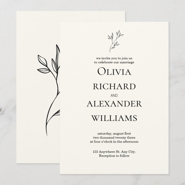 Carte d'invitation de mariage élégante (Devant / Derrière)
