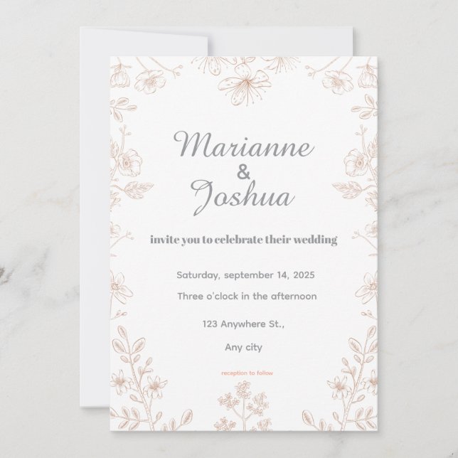 Carte d'invitation de mariage élégante  (Devant)