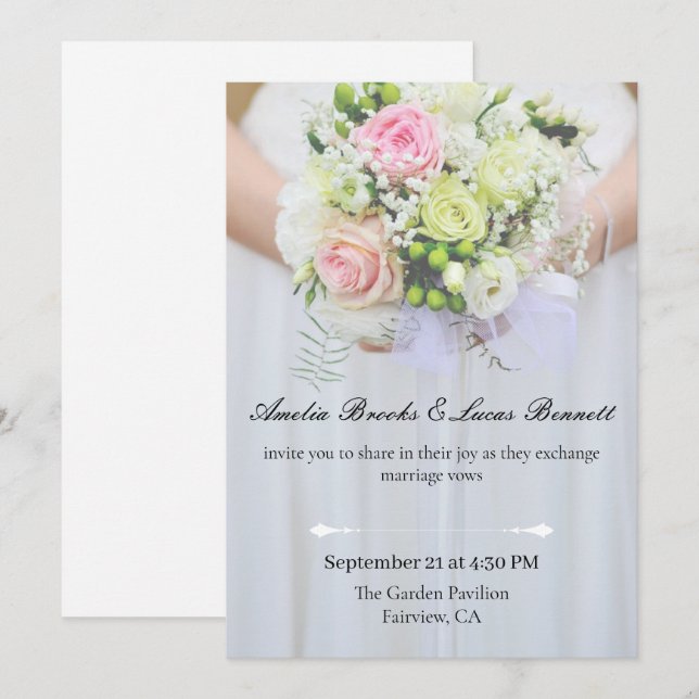 Carte d'invitation de mariage élégante avec photo (Devant / Derrière)