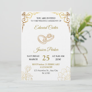 Carte d'invitation de mariage élégante en or
