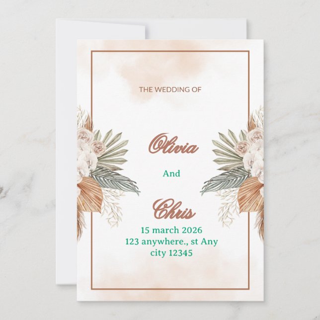 Carte d'invitation de mariage élégante et luxueuse (Devant)