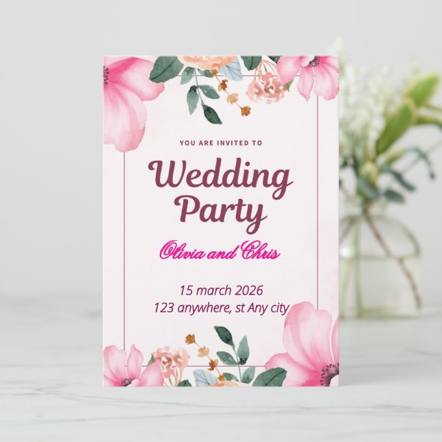 Carte d'invitation de mariage élégante et luxueuse (Debout devant)