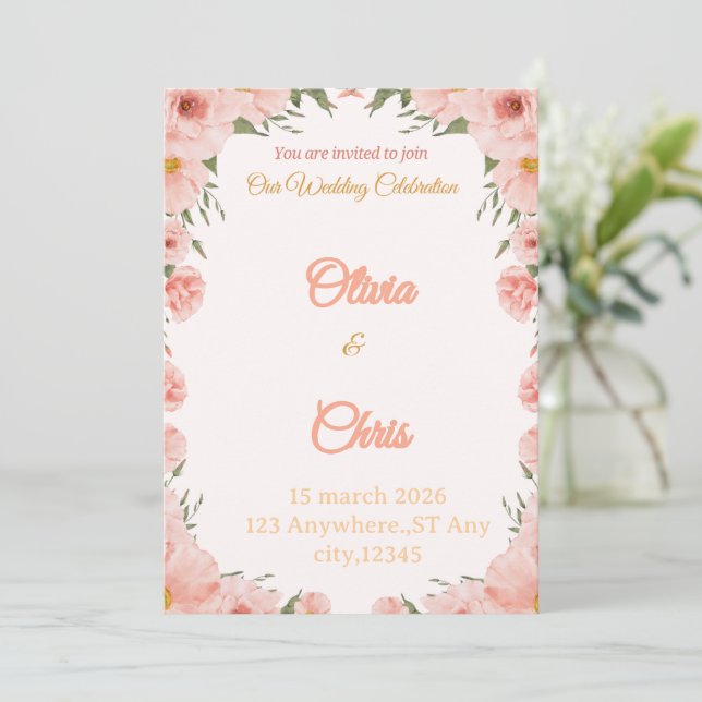 Carte d'invitation de mariage élégante et luxueuse (Debout devant)