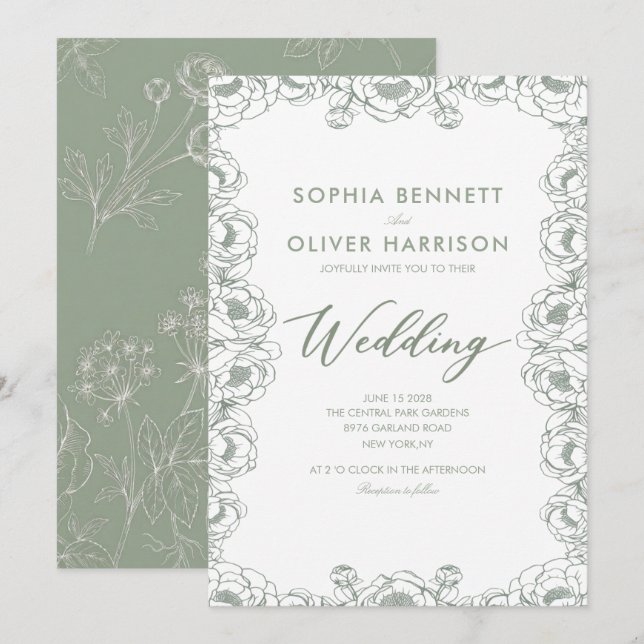 carte d'invitation de mariage élégante et simple d (Devant / Derrière)