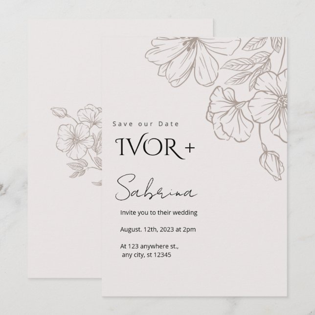 Carte d'invitation de mariage élégante Modèle d'in (Devant / Derrière)
