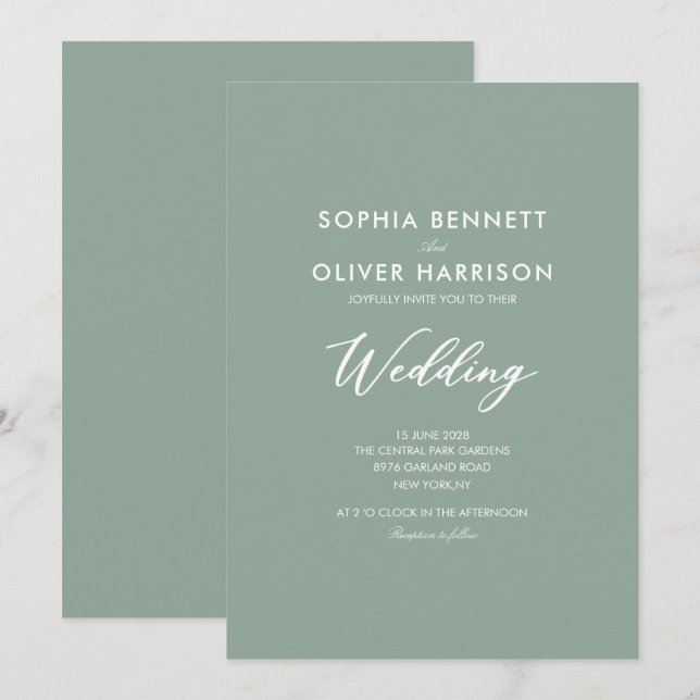 CARTE D'INVITATION DE MARIAGE EN CALLIGRAPHIE SIMP (Devant / Derrière)