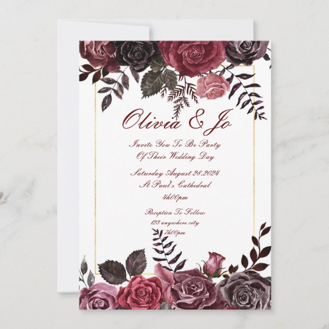 CARTE D'INVITATION DE MARIAGE FLEURIE AUTOMNE BOUR (Devant)