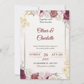 Carte d'invitation de mariage floral Burgundy Blus